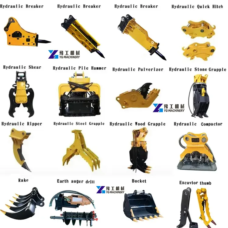 different types of excavator attachments from YG