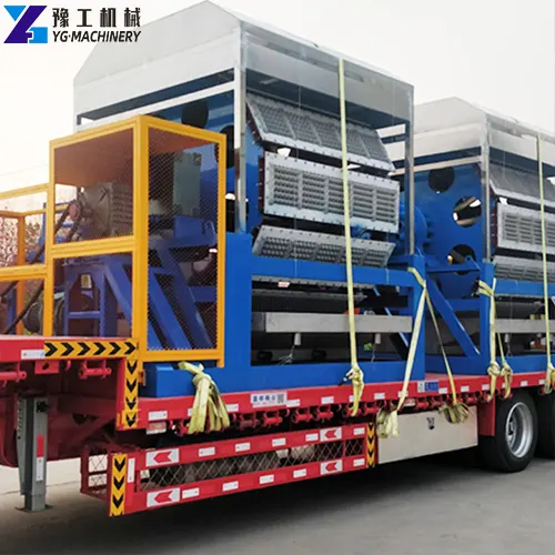 photos of egg tray machines ready for shipment